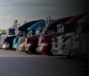 big trucks lining up